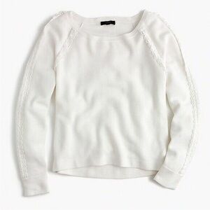 J Crew Women's Scalloped Crewneck Sweater Long Sleeve Pullover Top White Small